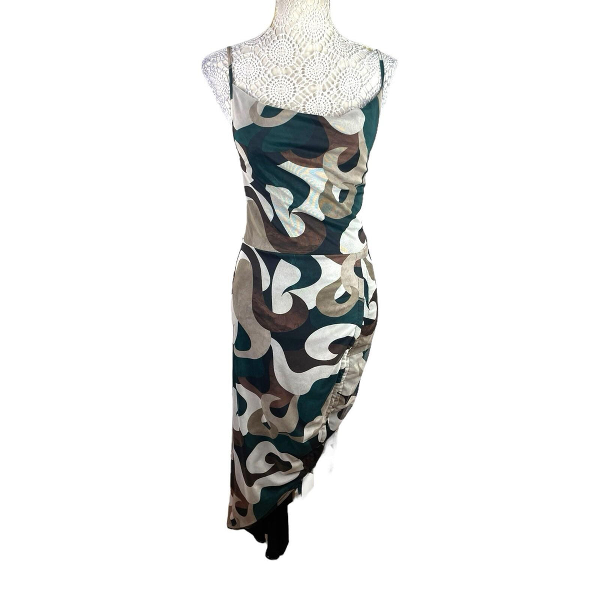 Pretty Little Thing Swirl Print Midi Dress Women's UK Size 10 Abstract Camisole