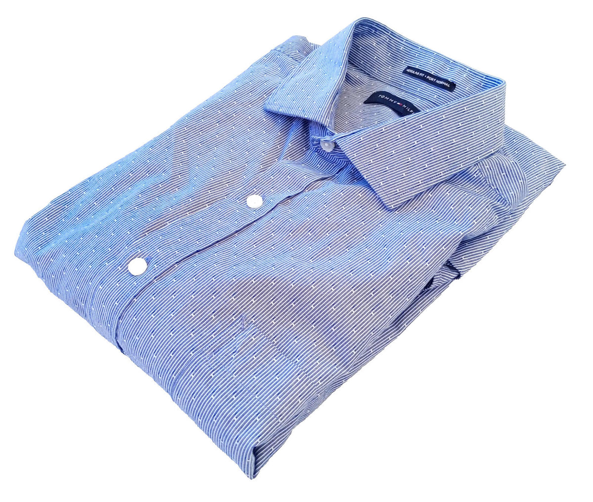 Tommy Hilfiger Shirt Men's UK Size L Blue Geometric Long Sleeve Pockets