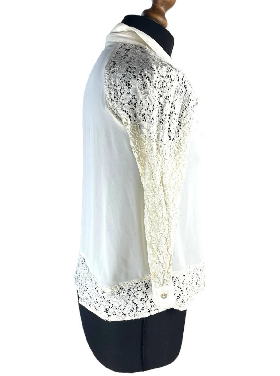ZARA Cream Zara Basic Ivory Blouse Lace Panels Women's UK Size S
