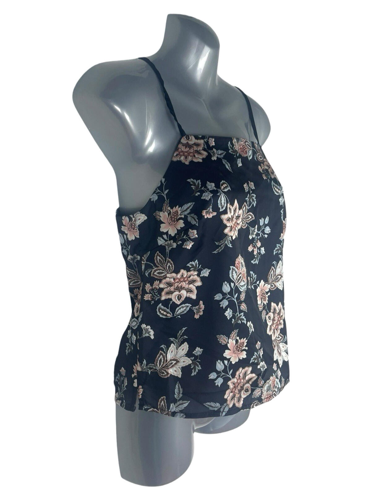 New Look Floral Satin Camisole Top Women's UK Size 8 Adjustable Strap Navy Blue