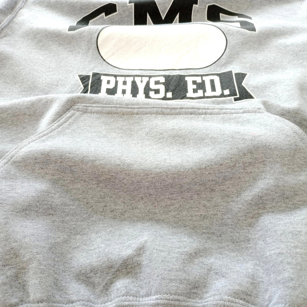 Gildan Gray Grey Graphic Print Jersey Hoodie Men's UK Size S CMS PHYS. ED. Fleece Lined