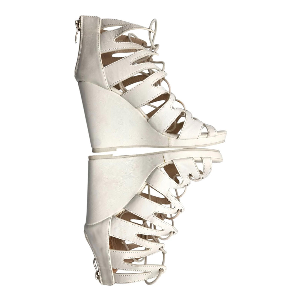 Aspirer Shoes White Aspirer Wedge Shoes Women's UK Size 7 Ankle Strap White Lace Up Faux Leather
