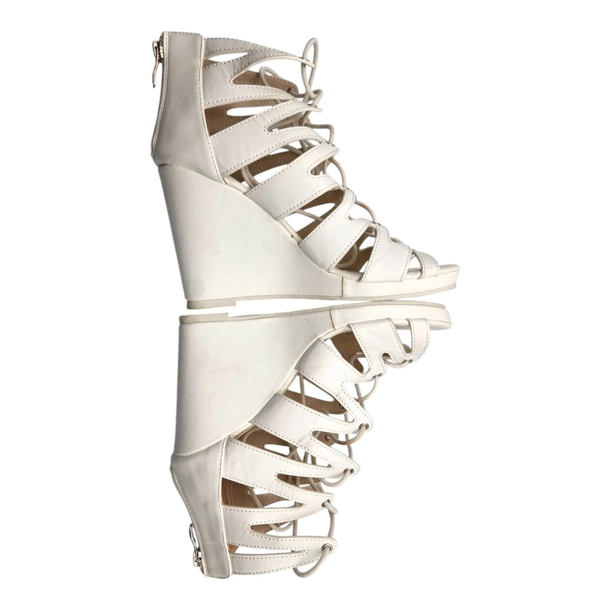 Aspirer Shoes White Aspirer Wedge Shoes Women's UK Size 7 Ankle Strap White Lace Up Faux Leather
