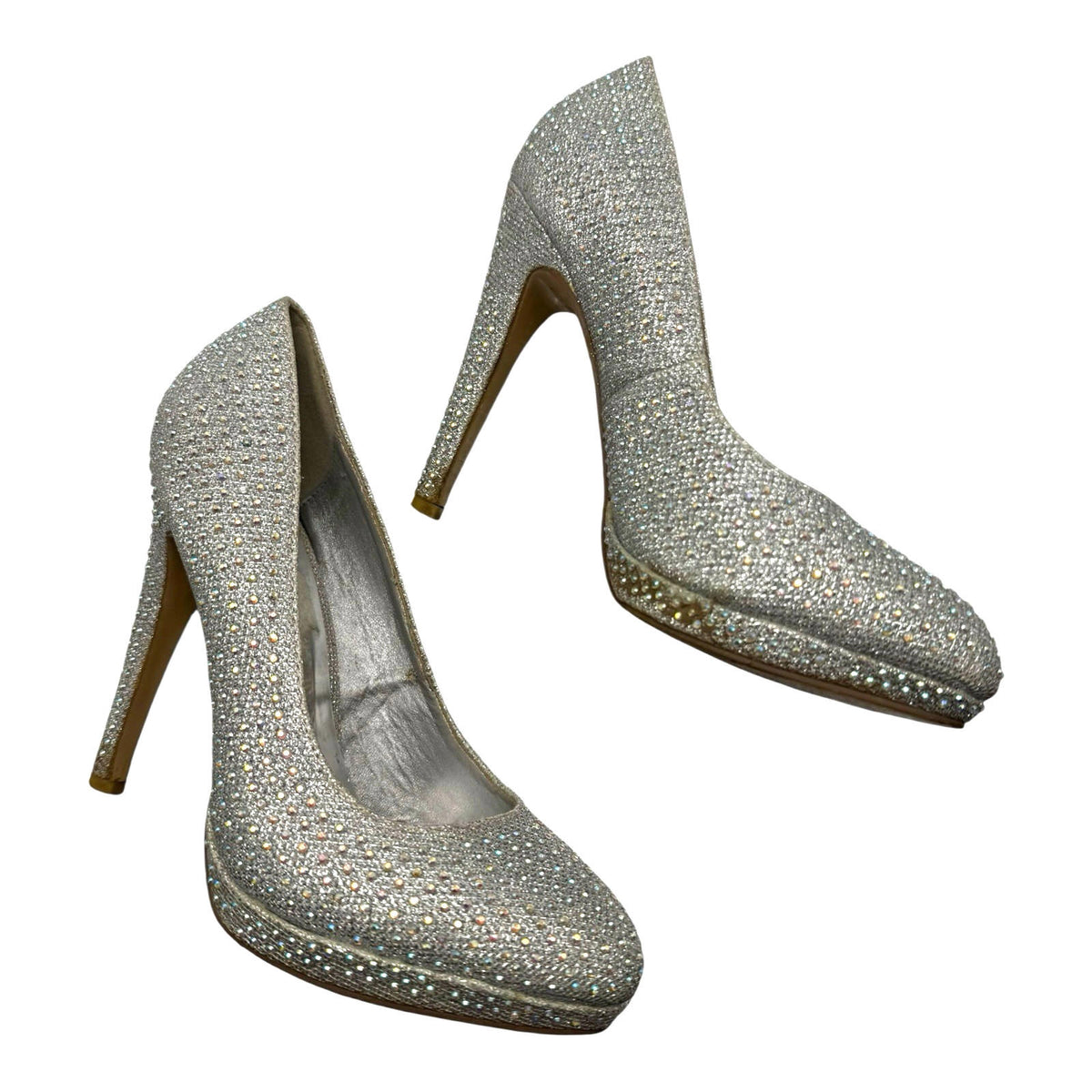 Truffle Silver Rhinestone Shoes Round Toe Stiletto Sparkle Women's UK Size 6