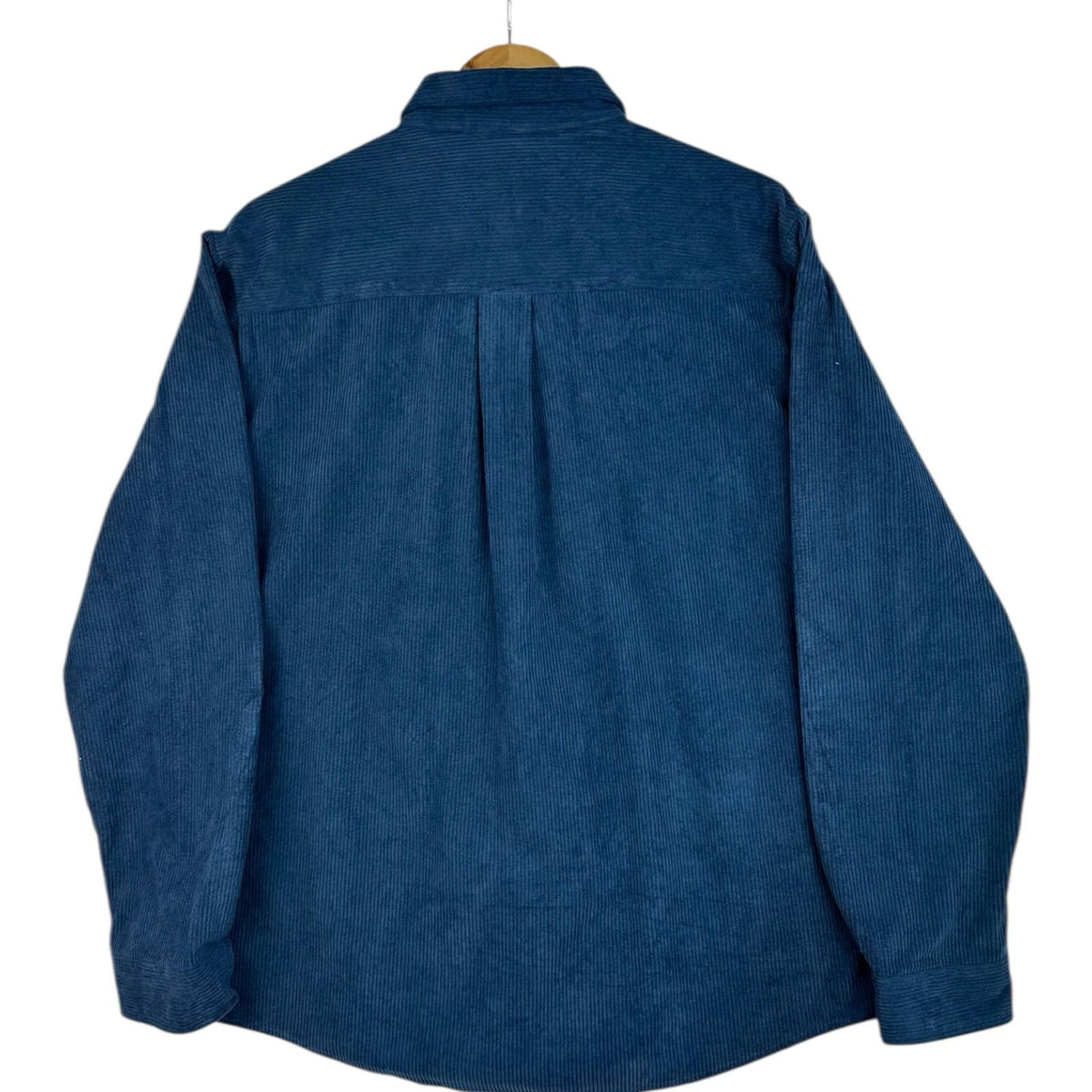 Men's Shirt UK Size M Blue Corduroy Long Sleeve 100% Cotton Pocket Wing Collar