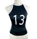 Manor Black Tank Top Women's UK Size 8  Black Number 13 Print Sleeveless Slim Fit Summer