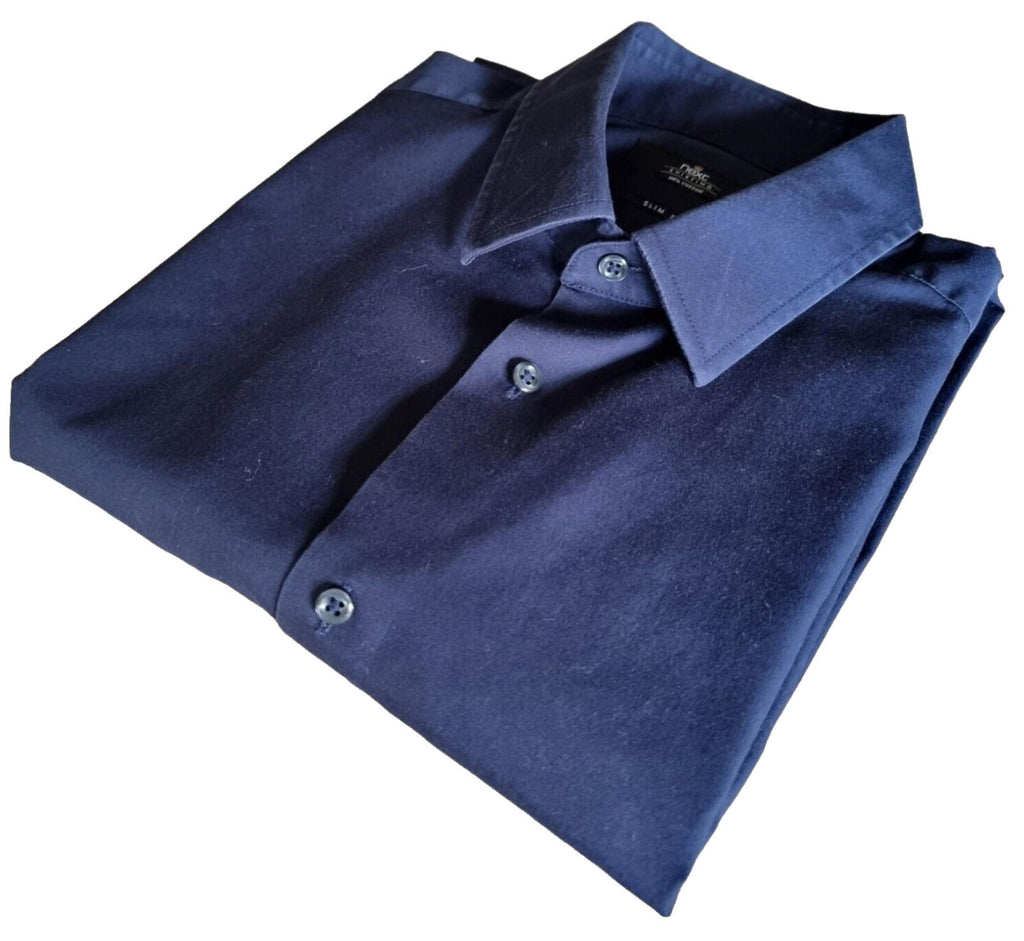 Next Shirt Slim Fit Long Sleeve Blue 100% Cotton Men's 16" Collar 38"- 40" Chest