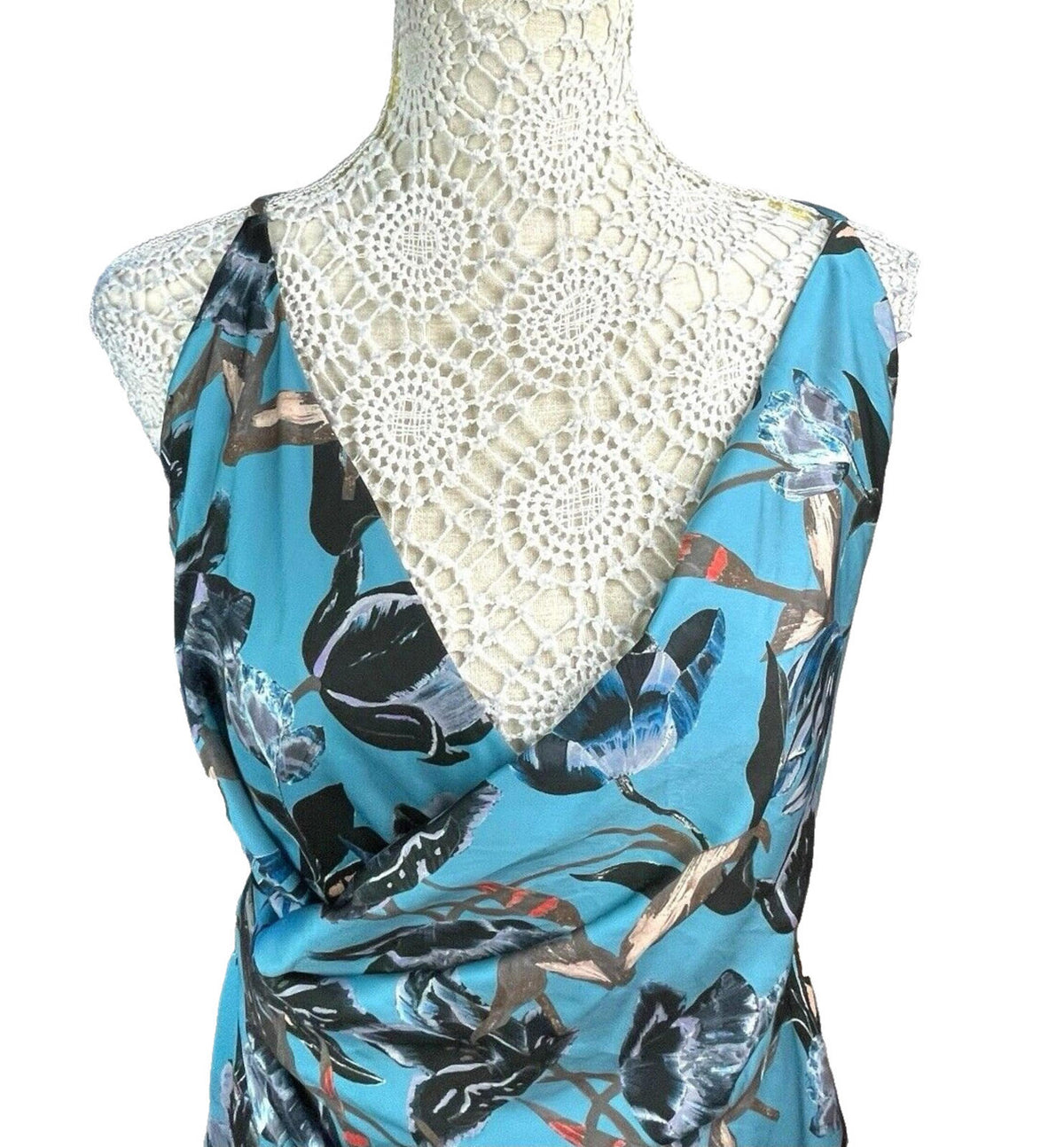 ASOS Blue Floral Midi Dress Silk Effect Women's UK Size 12