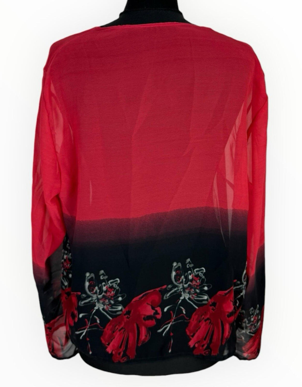 Floral Dress Set Women's UK Size XL (16) Chiffon Midi Cardigan & Scarf Black Red