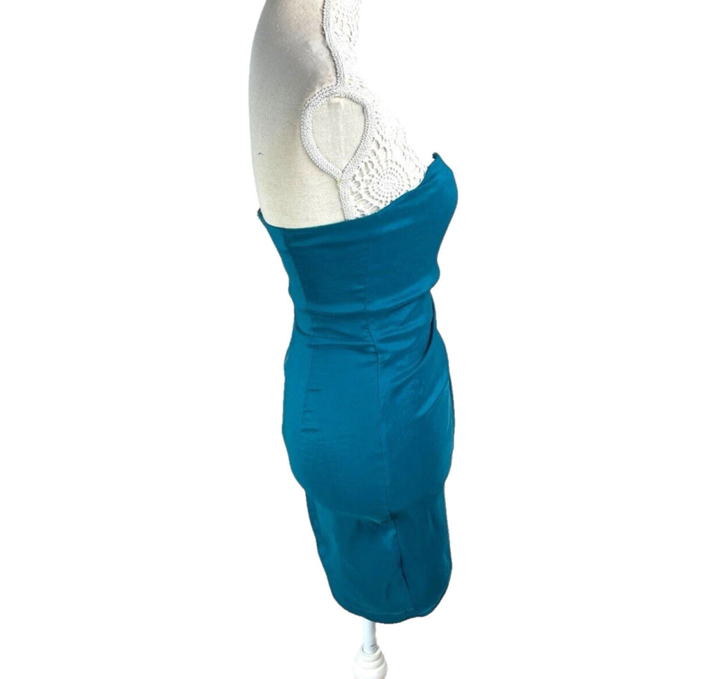 AX Paris Blue AX Paris Mini Dress Turquoise Ruched Off Shoulder Embellished Women's UK Size 8