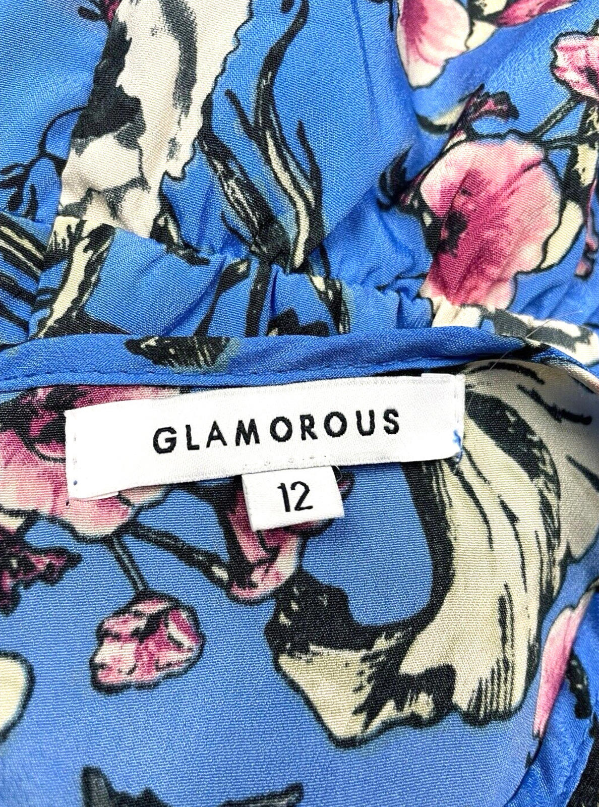 Glamorous Blue Satin Playsuit Floral Print Women's UK Size 12