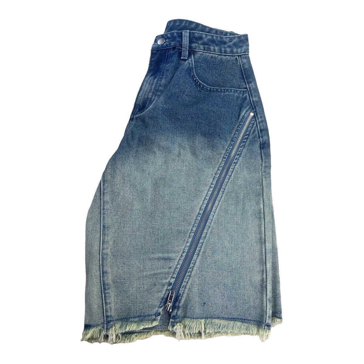 Long Denim Shorts Zipped Front Design Faded Denim Women's UK 8
