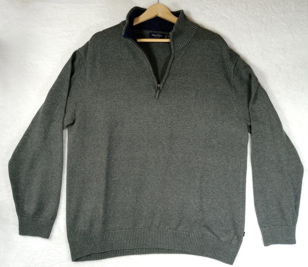 Nautica Gray Nautica Knit Jumper Men's UK Size XL Grey Long Sleeve 1/4 Zip Sweater