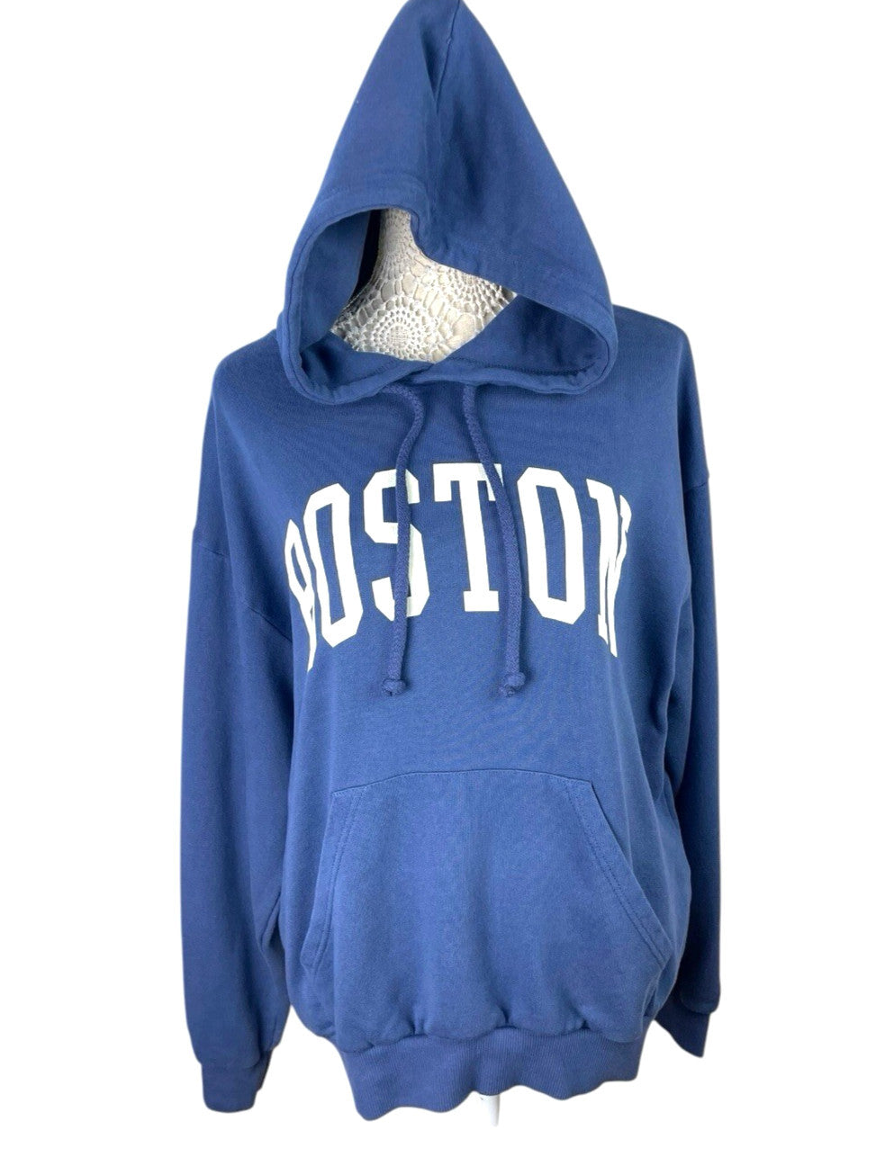 Pull&Bear Hoodie Women’s UK Size XS Blue Long Sleeve Oversized Jersey BOSTON