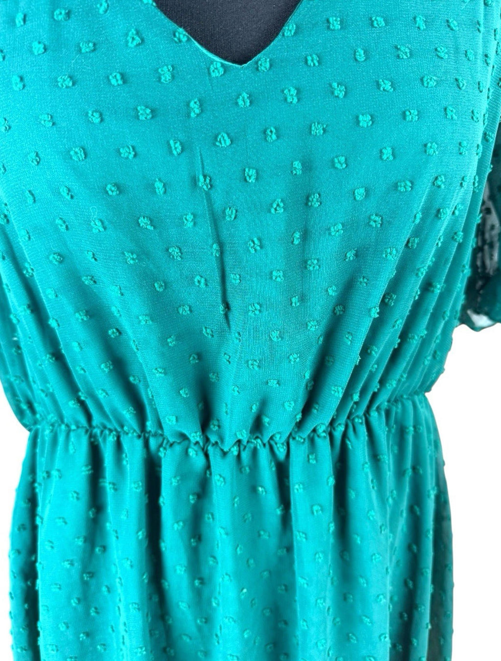 Shein Curve Green Textured Maxi Dress Polka Dot Puff Sleeve Women’s UK Size 16