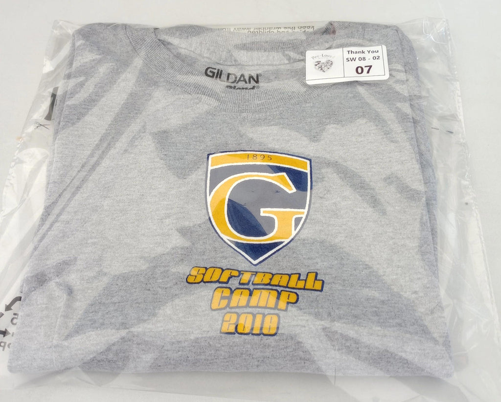 Gildan Gray Softball Camp Graphic Print T-Shirt Men's UK Size M Grey Crew Neck Cotton Mix