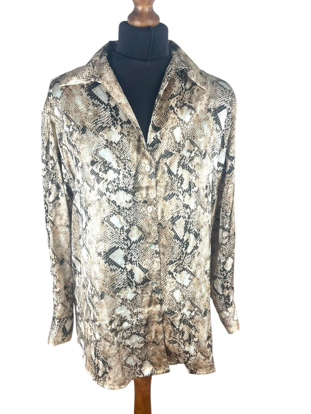 Haver London Beige Haver London Satin Shirt Blouse Women's UK Size 8 Snake Print Long Sleeved