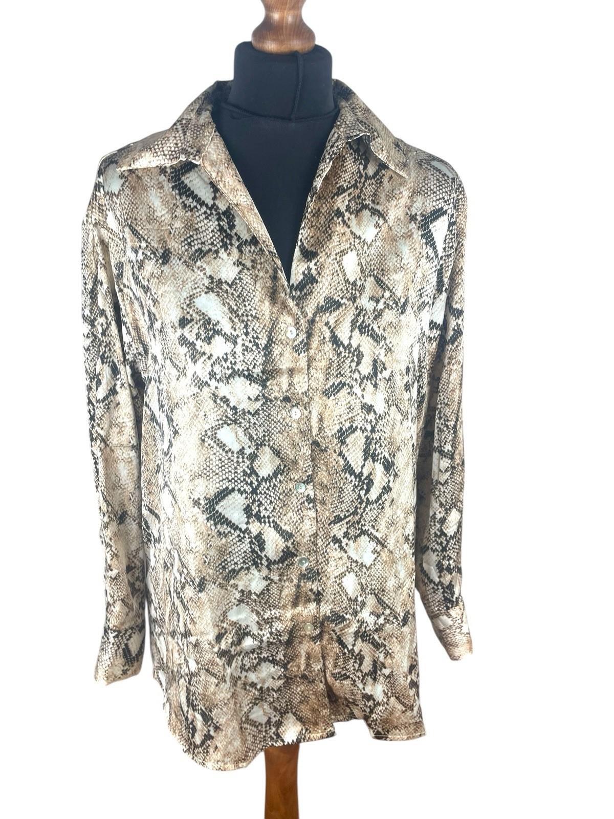 Haver London Beige Haver London Satin Shirt Blouse Women's UK Size 8 Snake Print Long Sleeved