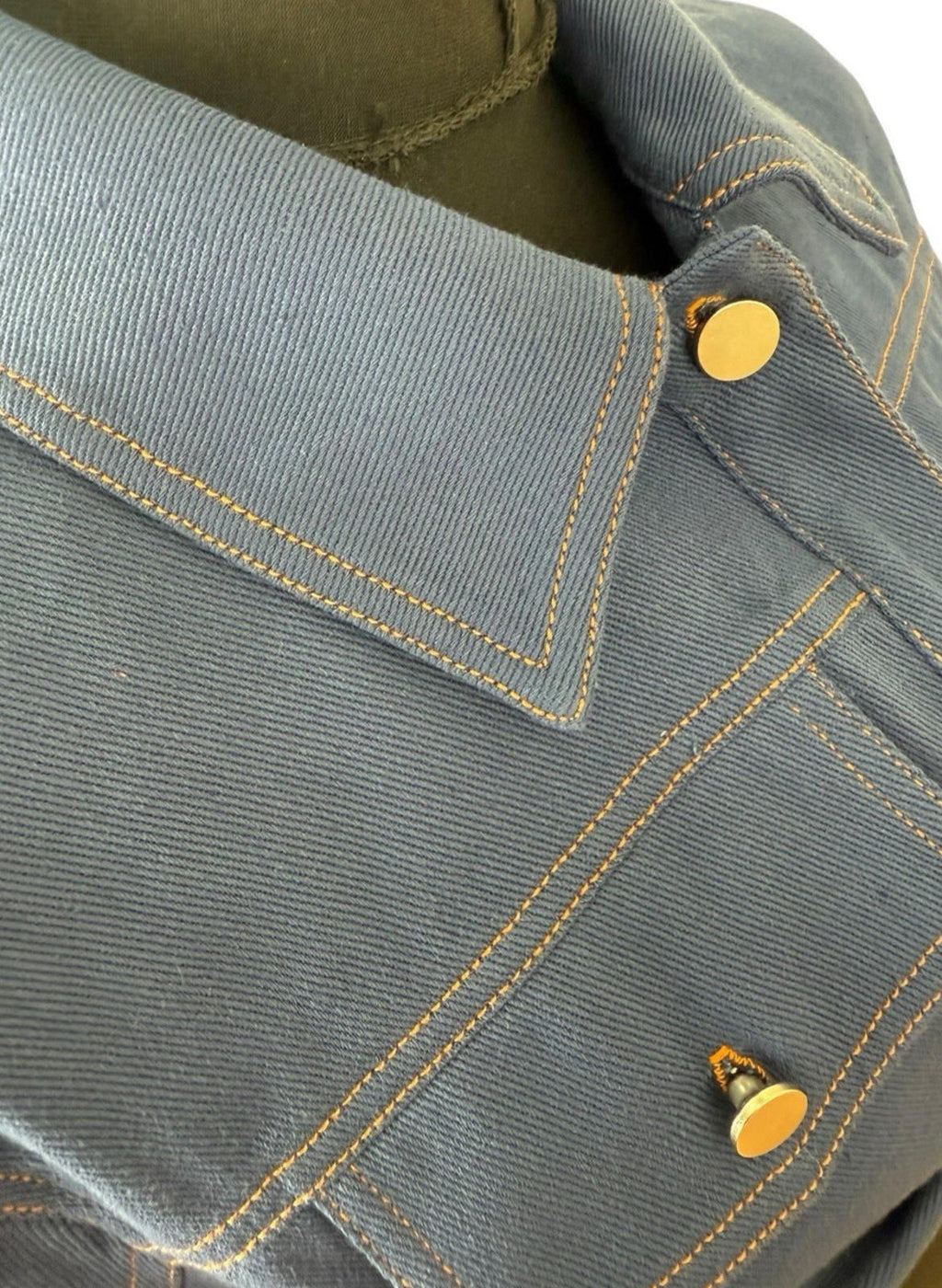 Navy Cropped Denim Shirt Women's UK Size 8 Blue Twist Cutout Detail 3/4 Sleeve Top