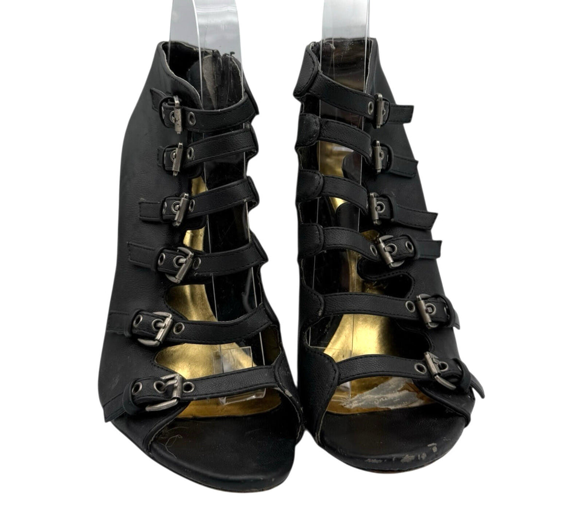 TRUFFLE Black Truffle Peep Toe Ankle Shoes  Women's UK Size 6 Straps Buckles Stiletto Black