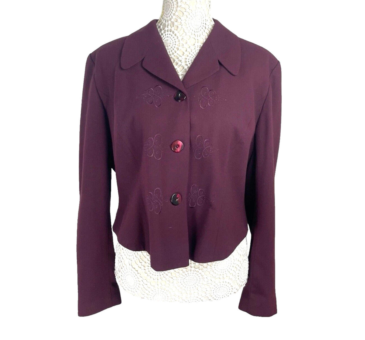 Detail Premium Collection Burgundy Vintage Cropped Blazer Jacket Women's Size 18