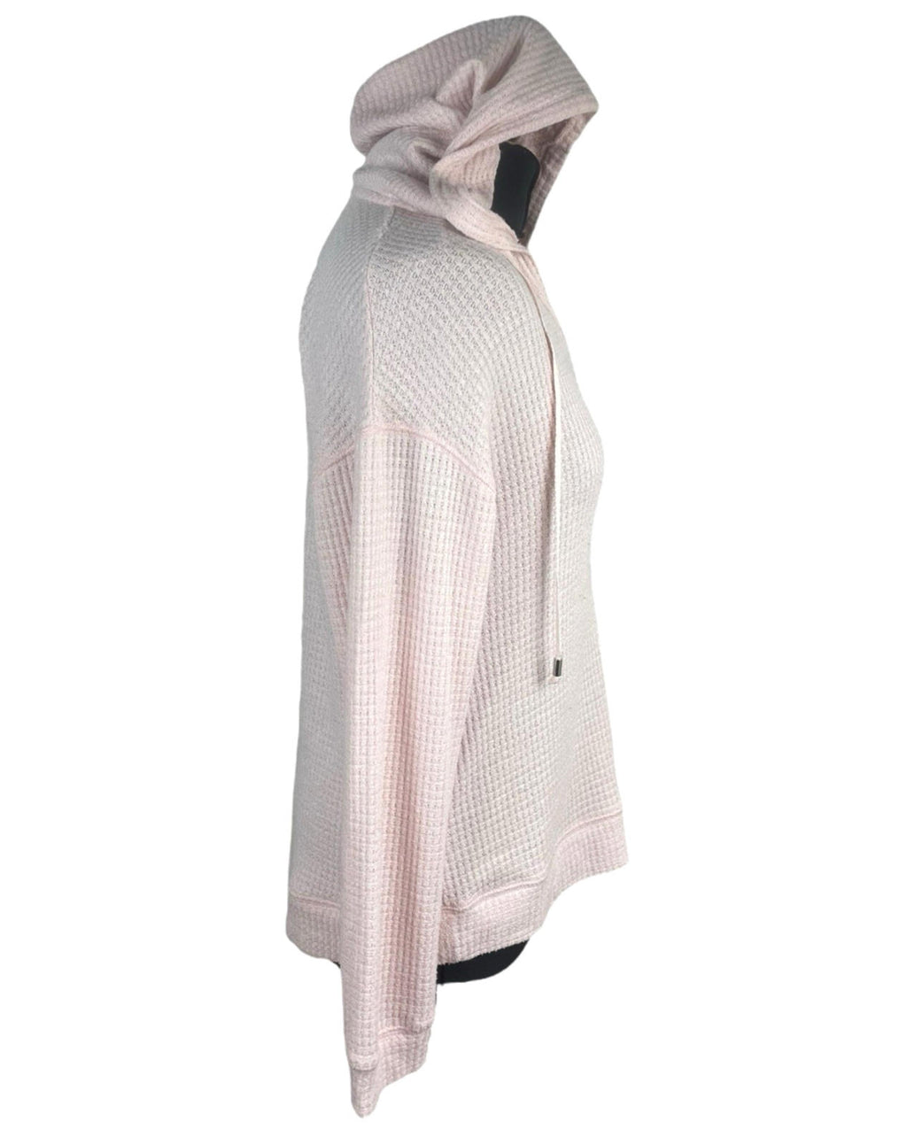 Lounge Wear Pink Waffle Knit Hooded Top Women's UK Size 10 Pale Pink Deep V-Neck Textured Sweater