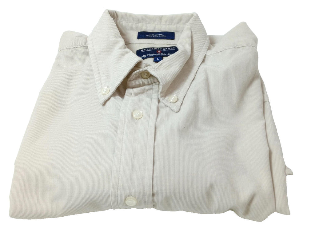 Hathaway Sport Corduroy Shirt Men's UK Size XL Beige Long Sleeve 100% Cotton