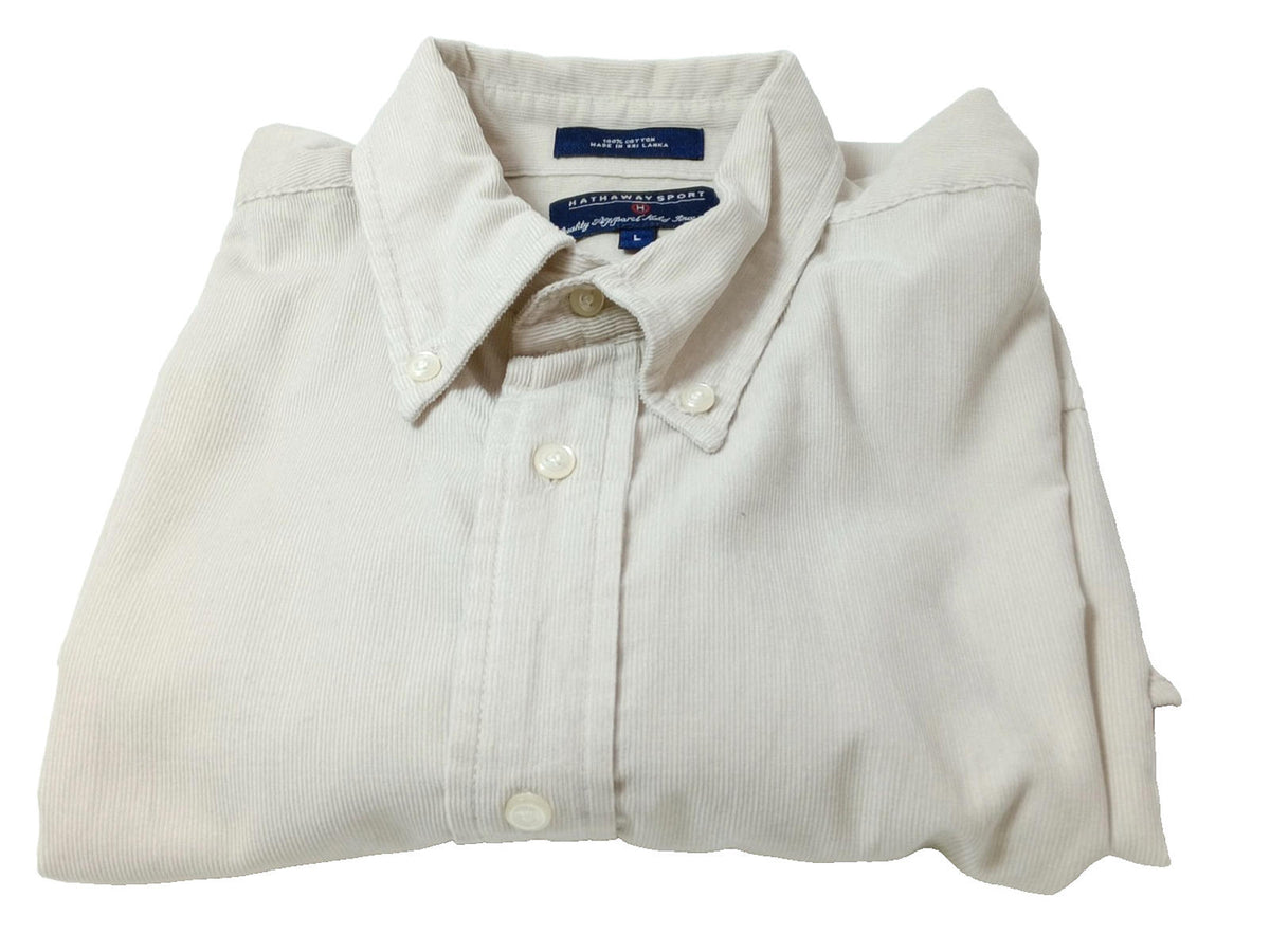 Hathaway Sport Corduroy Shirt Men's UK Size XL Beige Long Sleeve 100% Cotton