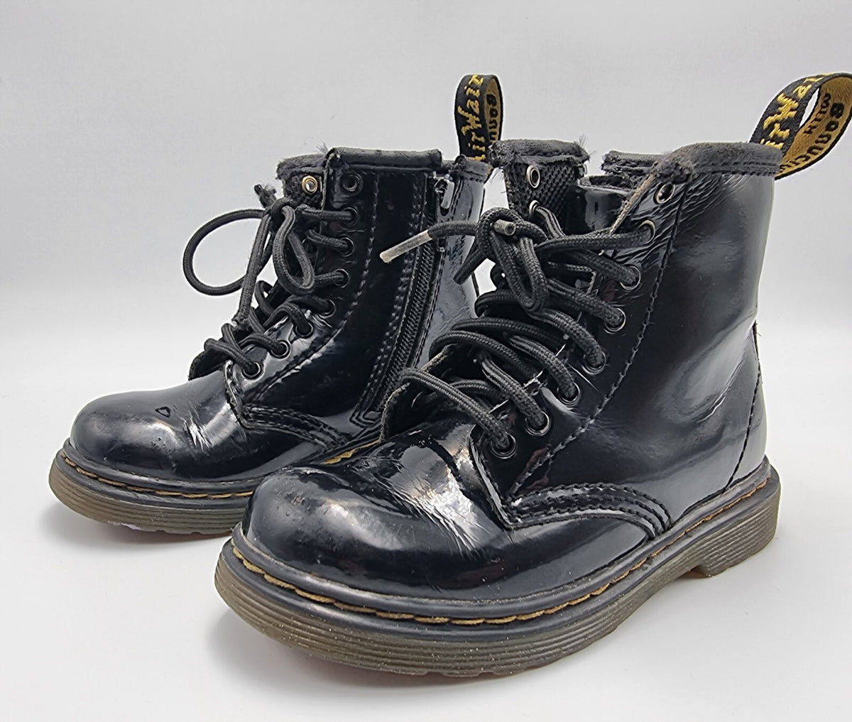 Dr Martens Toddler 1460 Black Patent Boots Side Zip Shoes Kids Size UK 7 EUR 24
