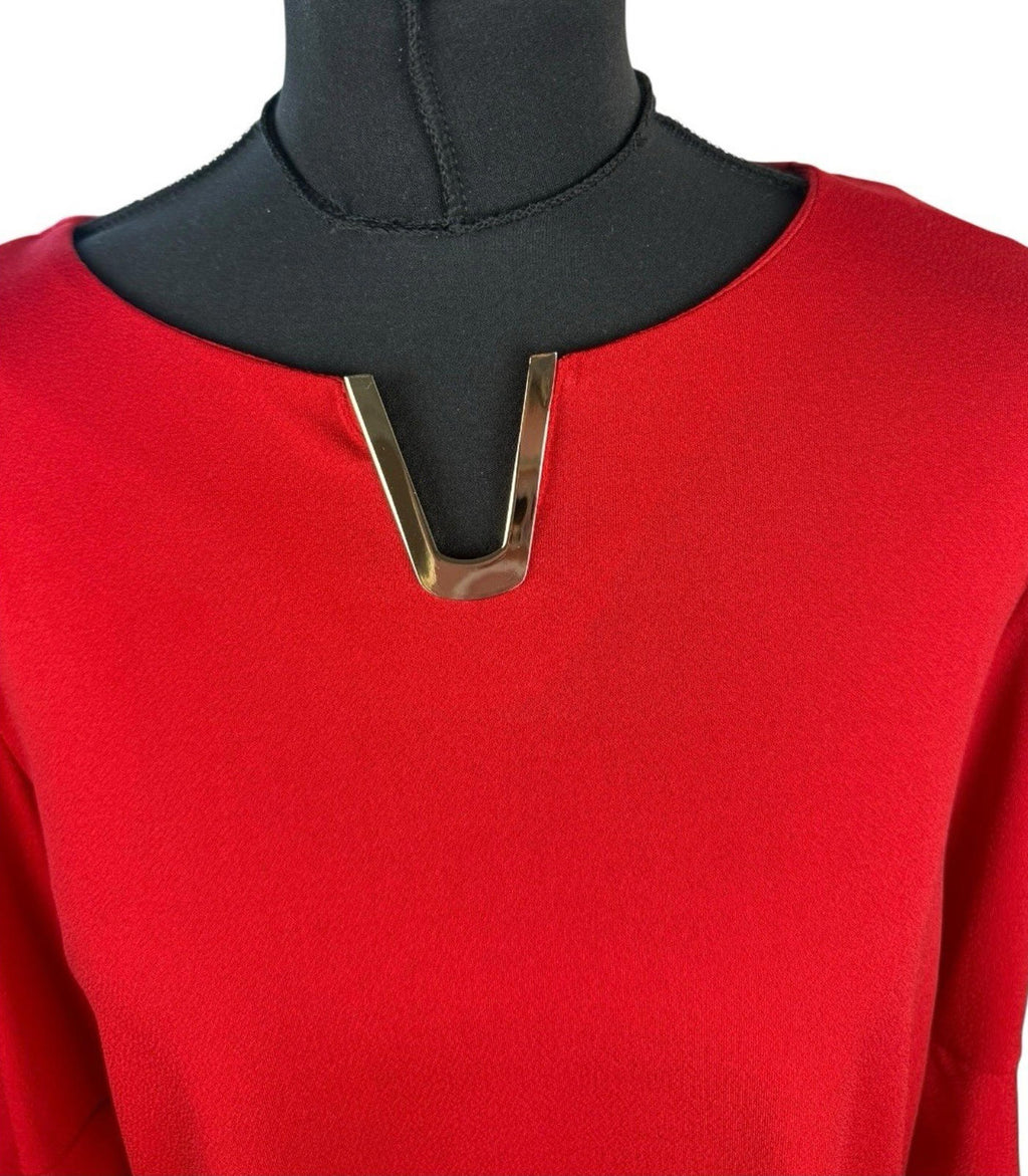 Klass Red Klass Bright Red Blouse 3/4 Sleeve Gold Buckle Detail Women's UK Size M