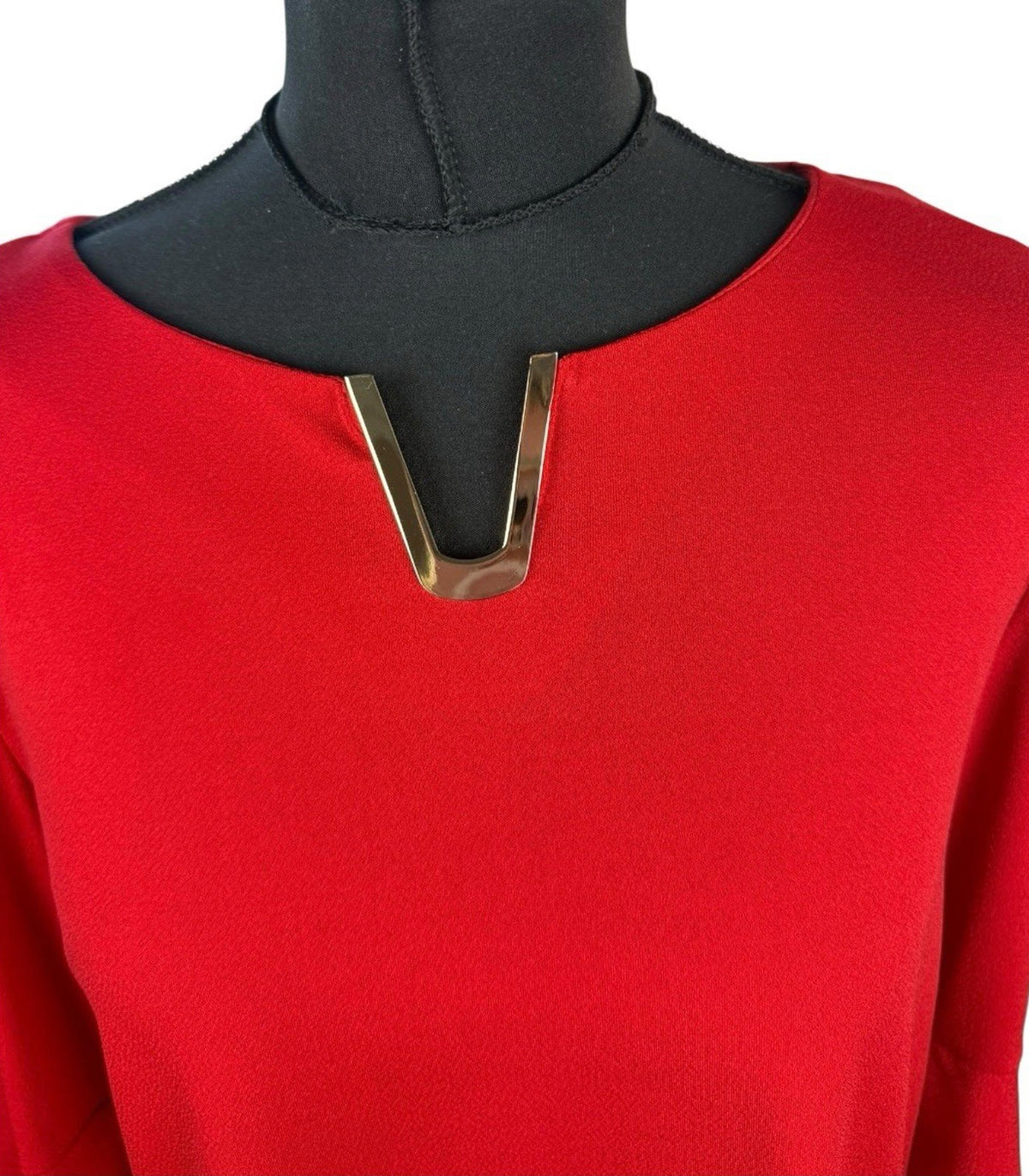Klass Red Klass Bright Red Blouse 3/4 Sleeve Gold Buckle Detail Women's UK Size M