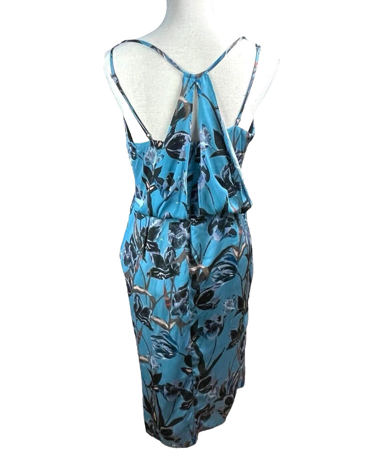 ASOS Blue Floral Midi Dress Silk Effect Women's UK Size 12
