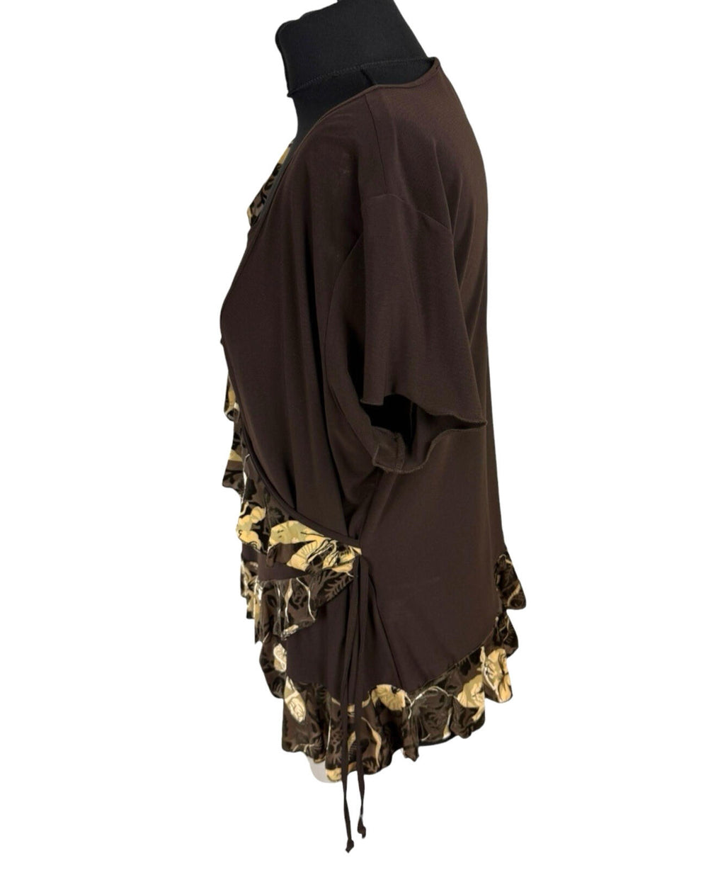 Saksos Skirt And Top Co-Ord Set Women's UK Size XL Stretch Floral Frill Brown