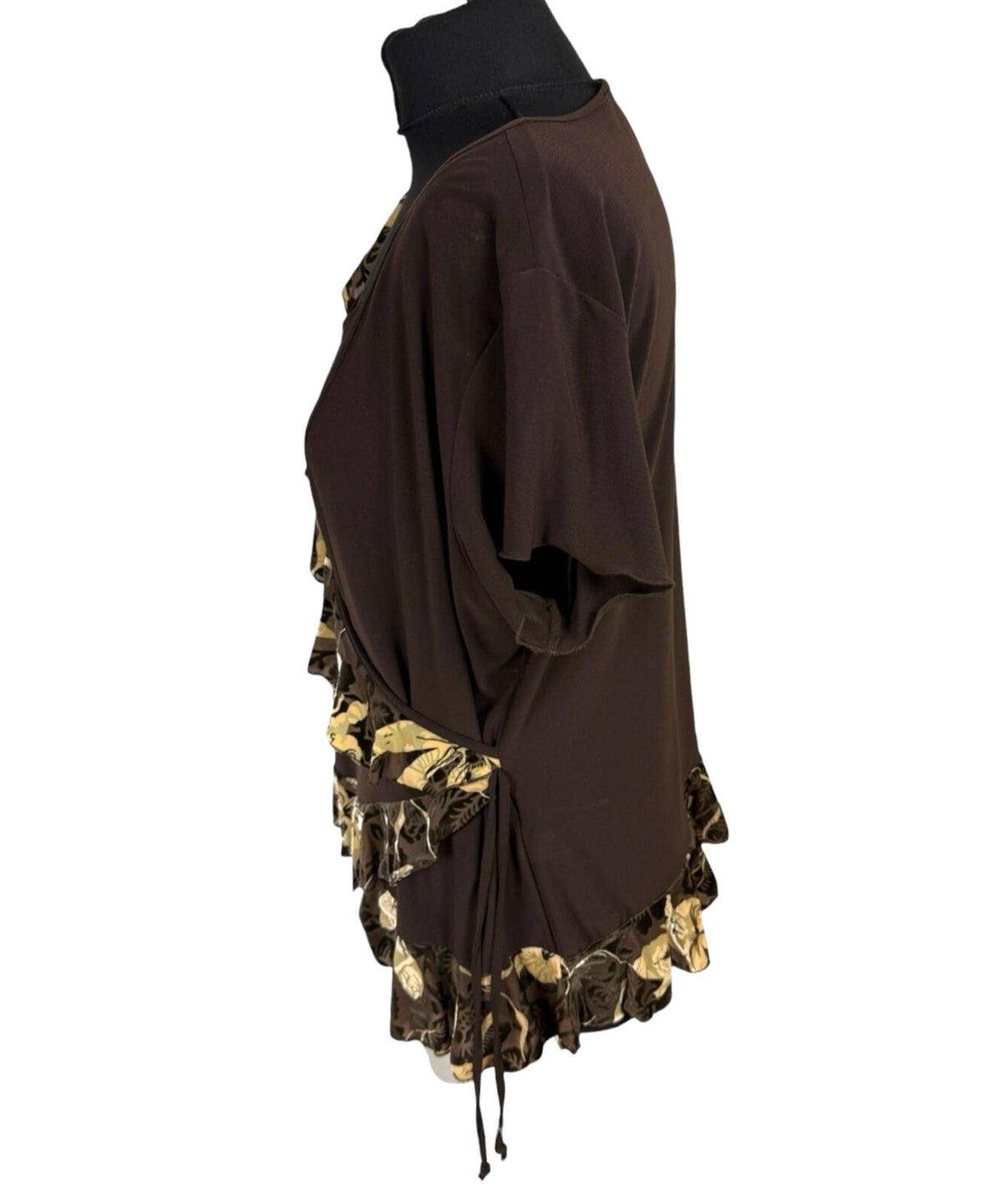 Saksos Skirt And Top Co-Ord Set Women's UK Size XL Stretch Floral Frill Brown