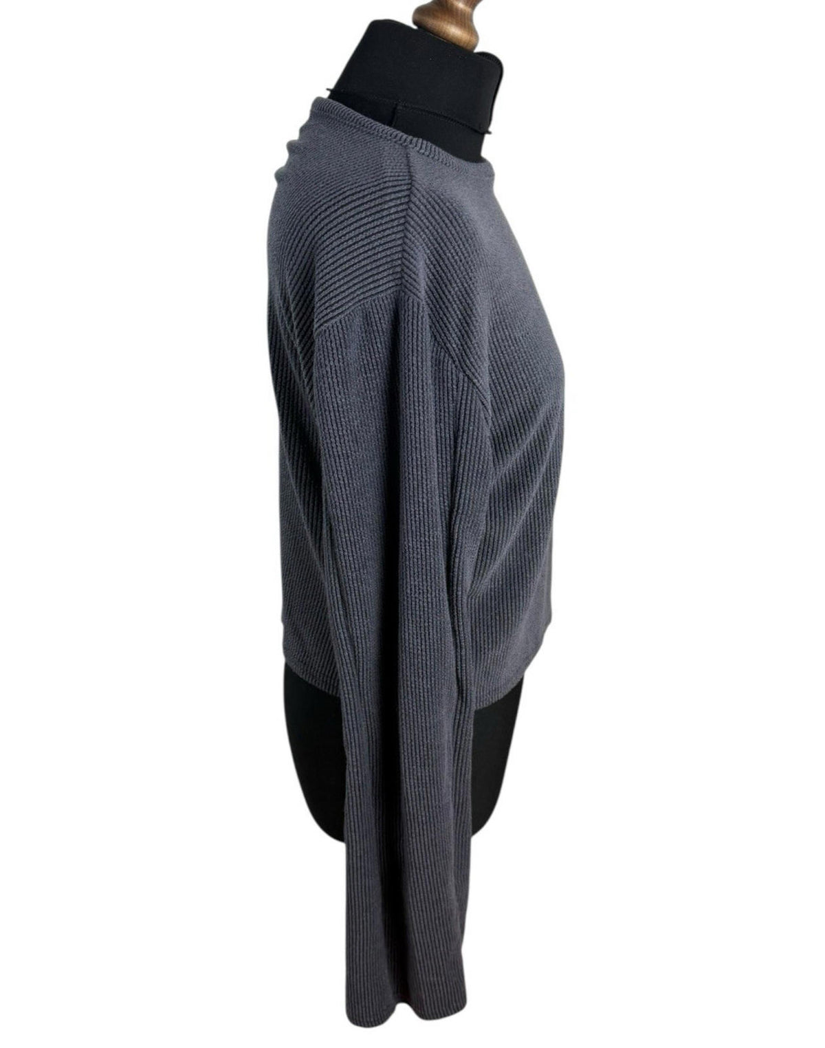 Pretty Little Thing Gray Pretty Little Thing Grey Ribbed Crop top Long Sleeve Women's UK Size 16