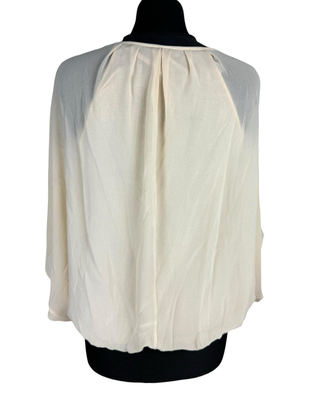 Warehouse Chiffon Layered Top Women's UK Size 10 Smocked Keyhole Front Beige