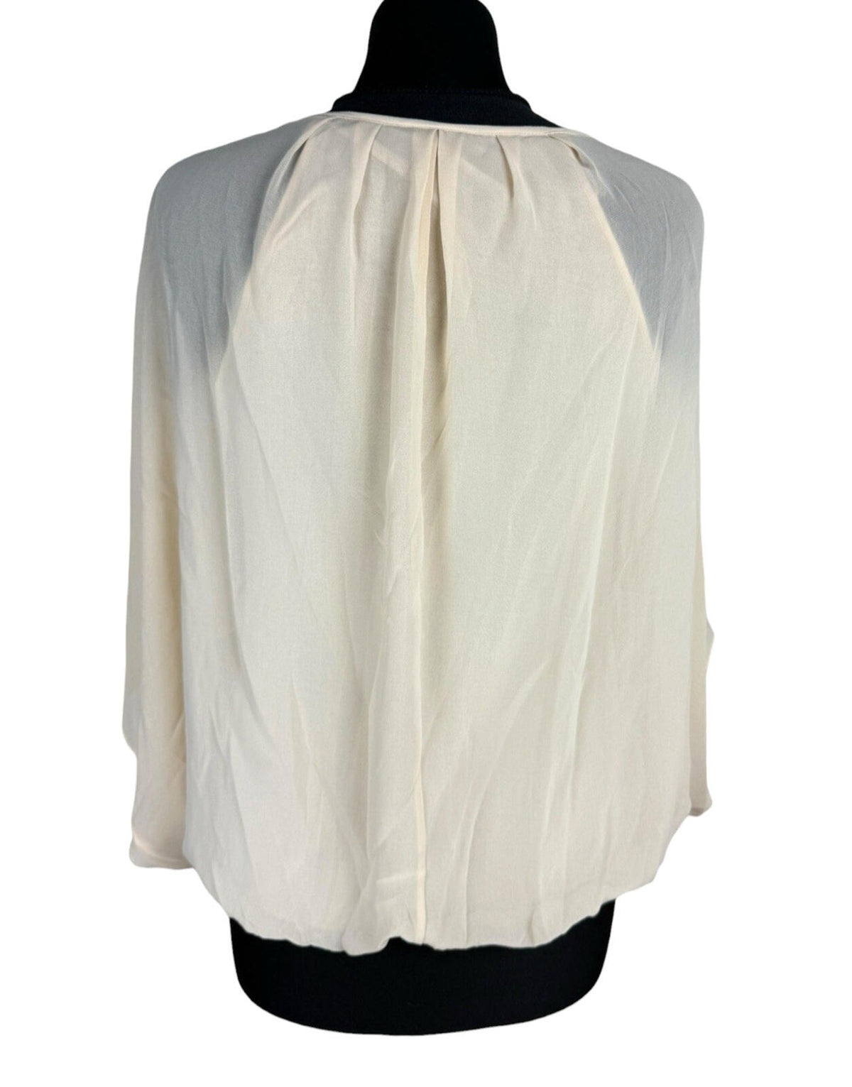 Warehouse Chiffon Layered Top Women's UK Size 10 Smocked Keyhole Front Beige