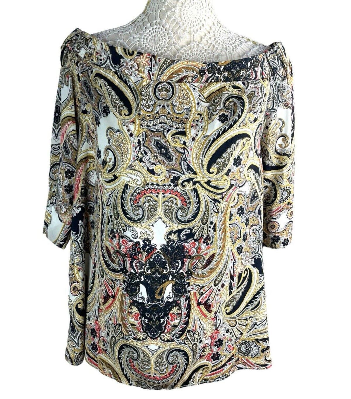 River Island Multi River Island Multicolour Satin Top Paisley Off Shoulder Women's UK Size 14