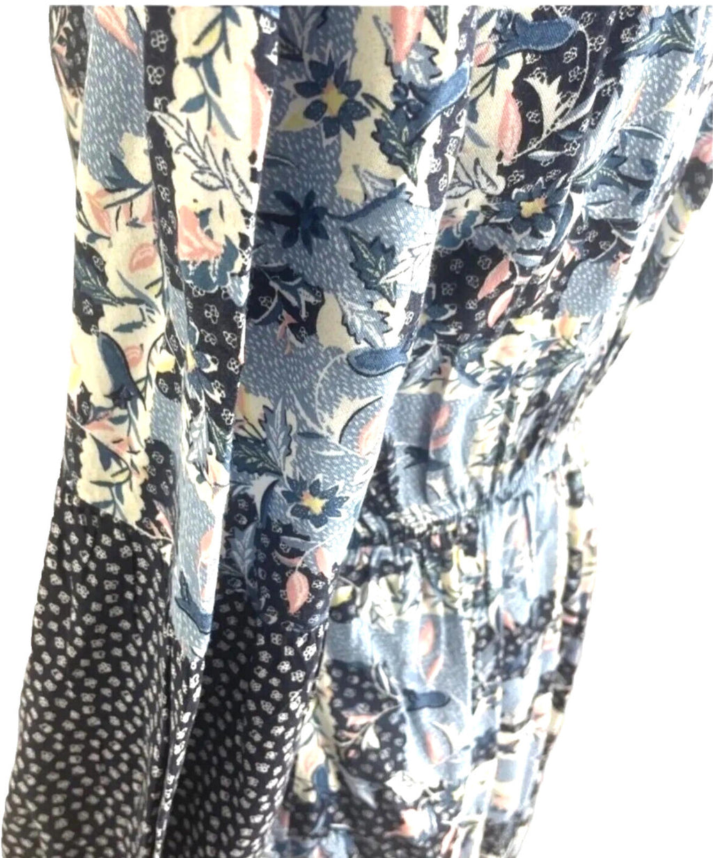TU Floral Print Midi Dress Women's UK Size 10 Blue Long Bell Sleeve V-Neckline