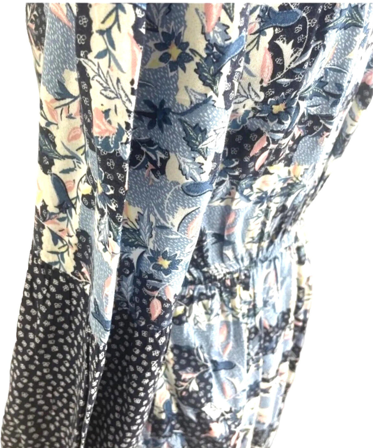 TU Floral Print Midi Dress Women's UK Size 10 Blue Long Bell Sleeve V-Neckline