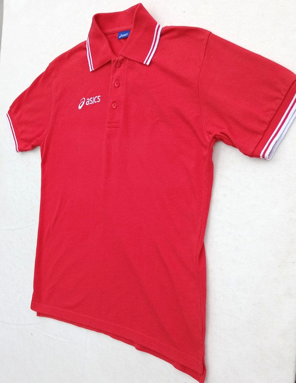 Asics Polo Shirt Men's UK Size S Red Short Sleeve Embroidered Logo Cotton Blend