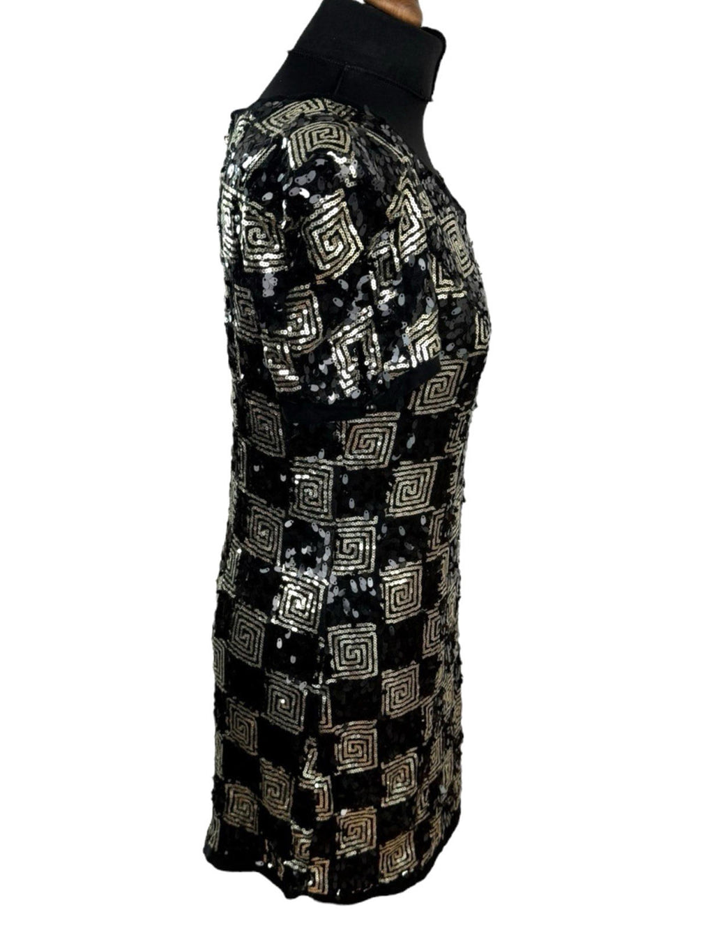Made By Miso Sequin Mini Dress Black & Gold Check Sparkle Women's UK Size 14