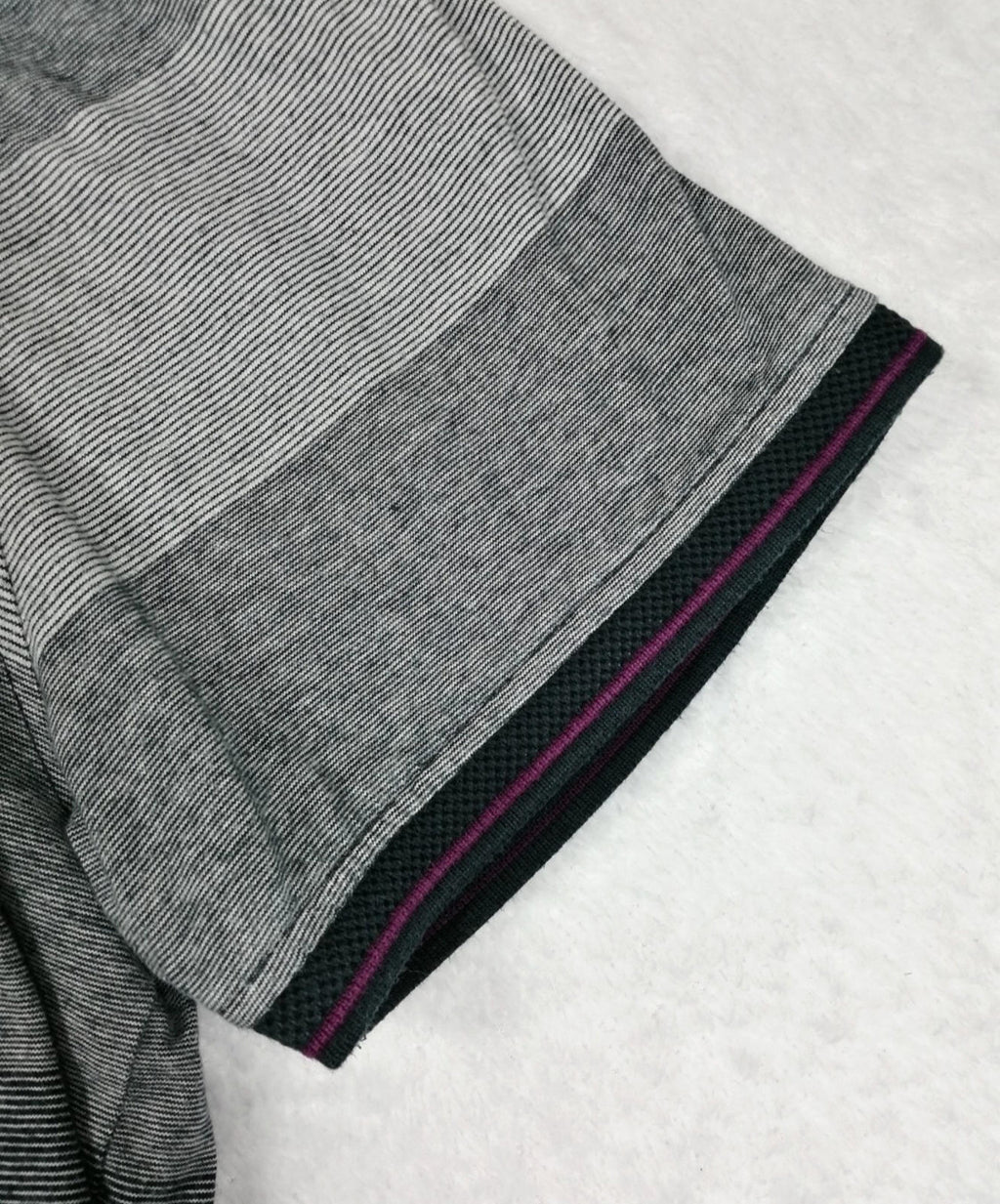 Debenhams Gray Debenhams Men's UK Size XL Grey Polo Shirt Striped Plum Black Collar Side Gusset