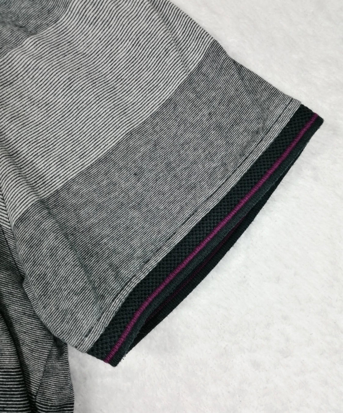 Debenhams Gray Debenhams Men's UK Size XL Grey Polo Shirt Striped Plum Black Collar Side Gusset
