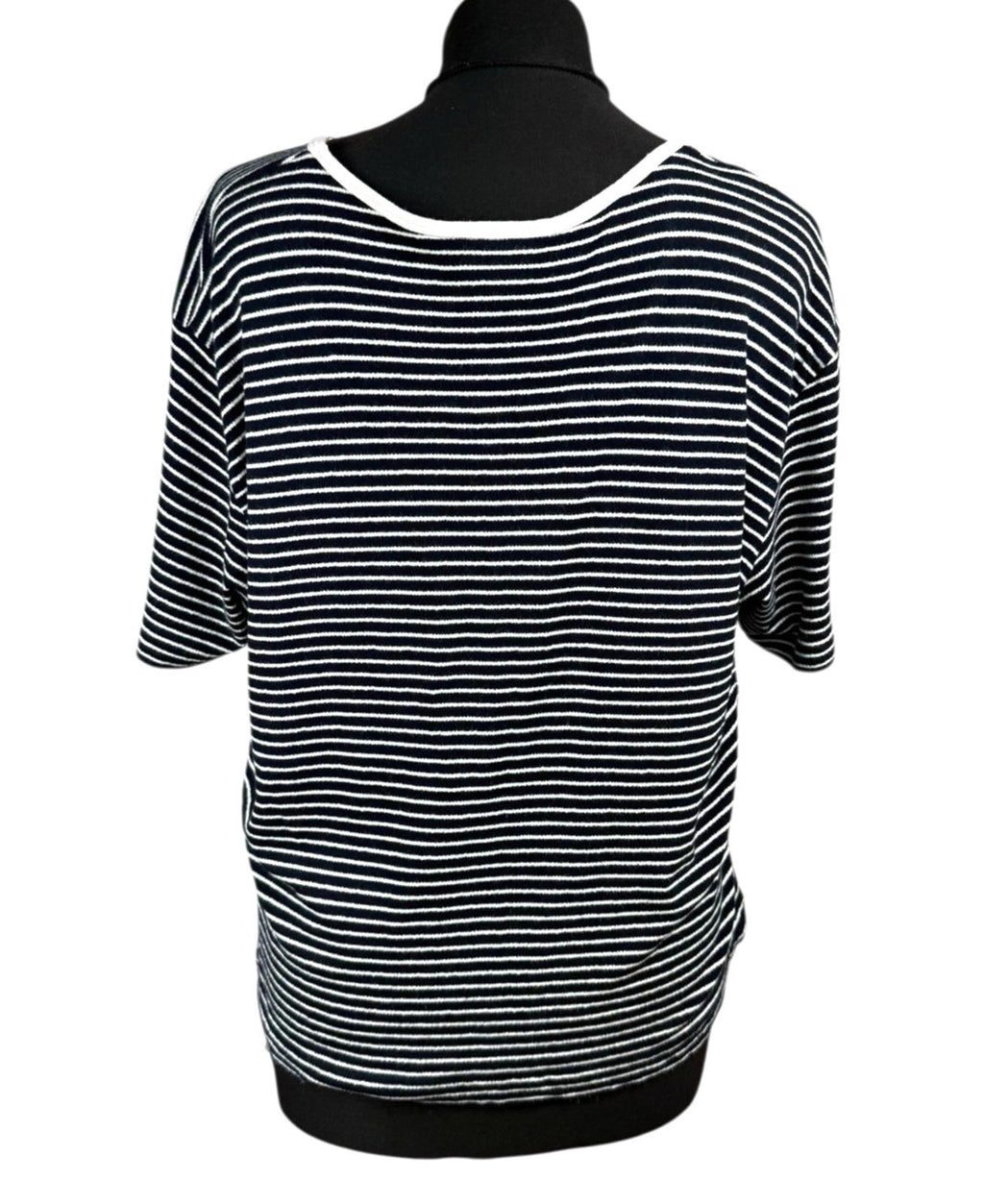 Alexon Black White Stripe T-Shirt Flannel Square Neck Women’s UK Size 16