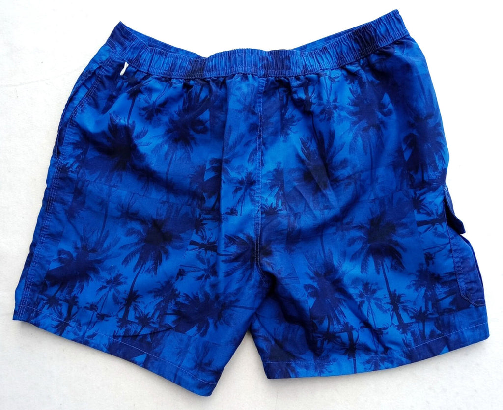 Tu Blue Palm Tree Swim Shorts Men's UK Size L Blue Pockets Drawstring Hawaiian Print