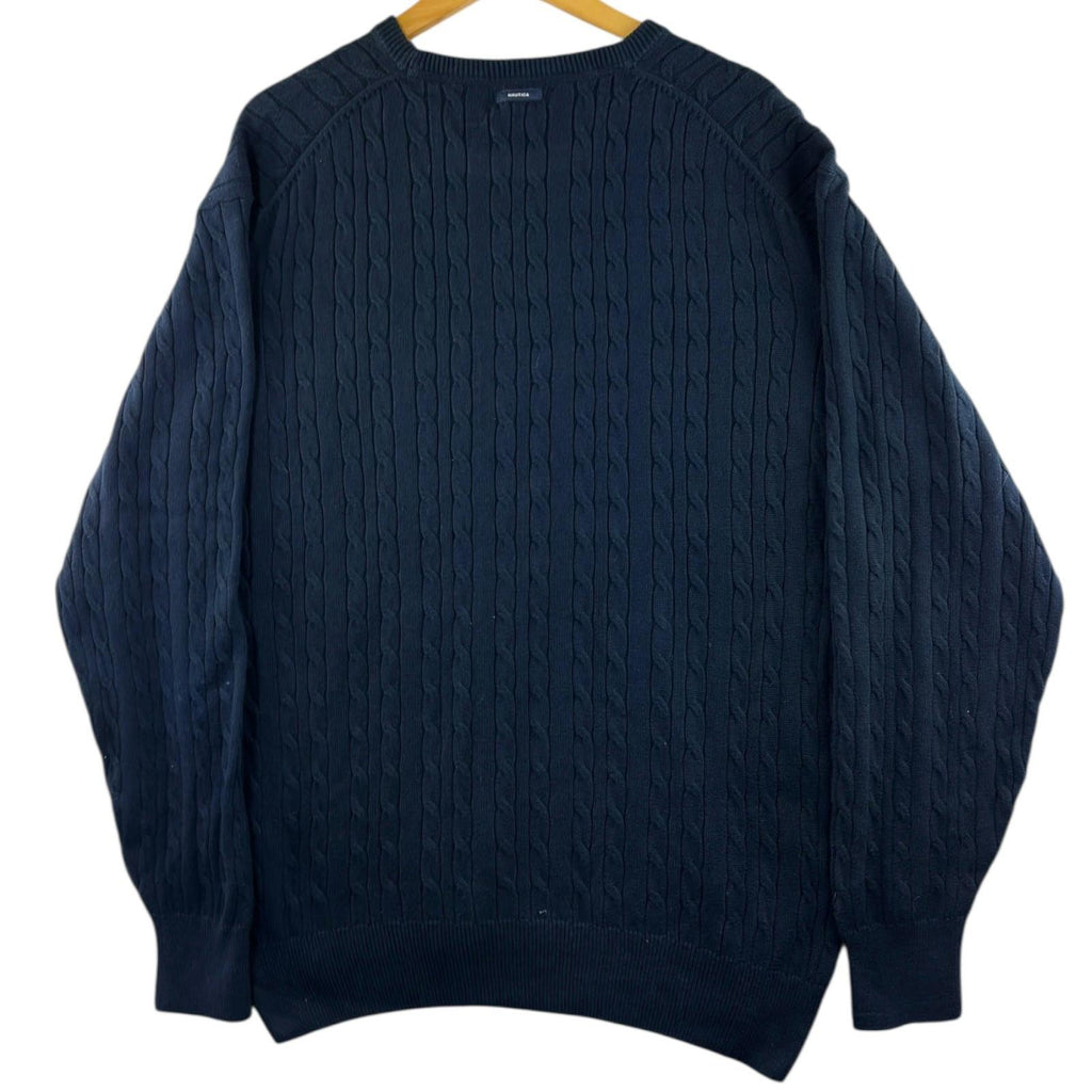 Nautica Knit Jumper Men's UK Size XL Navy Blue 100% Cotton Long Sleeve Crew Neck