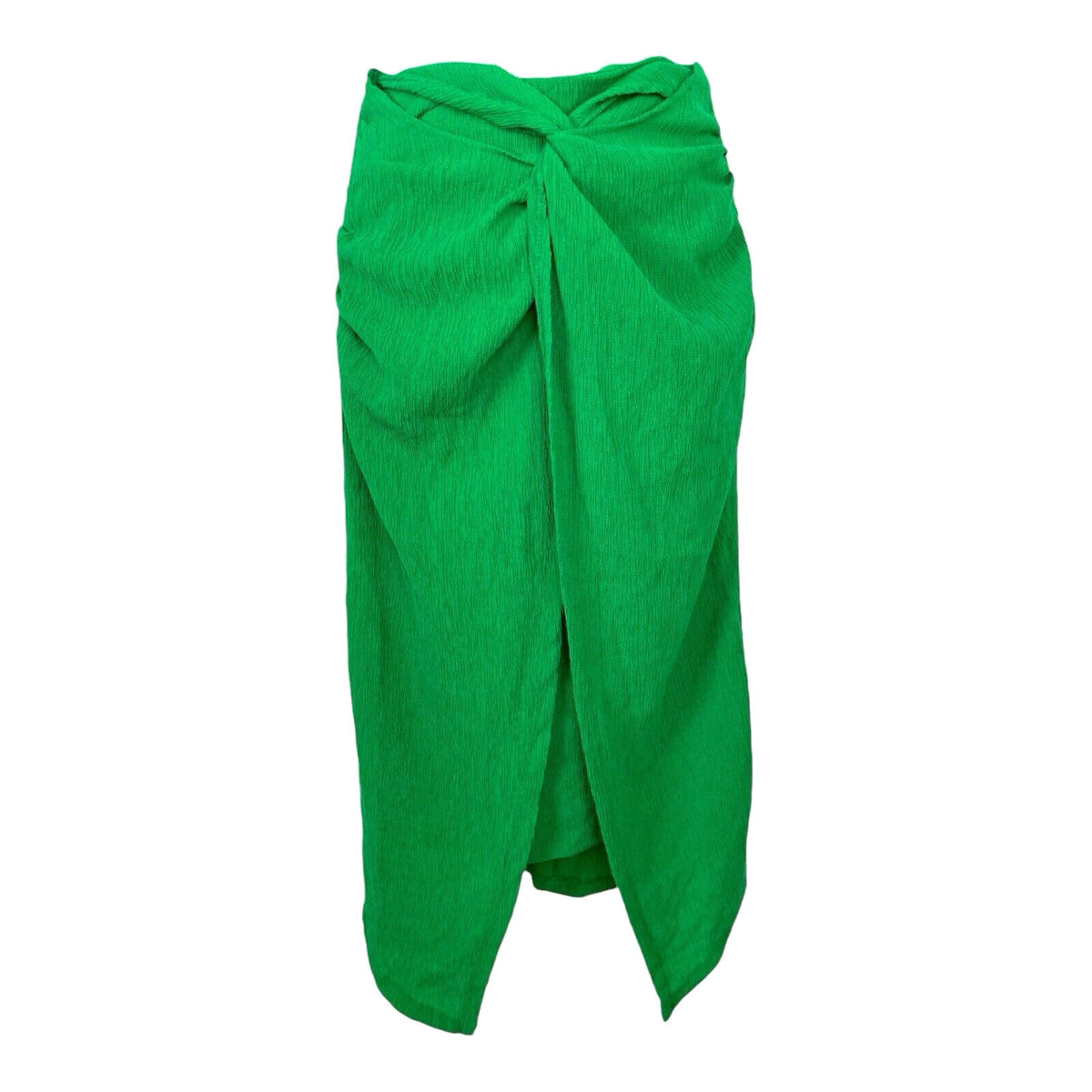 Stradivarius Green Knot Front Midi Skirt Crinkle Effect Women's UK Size XS