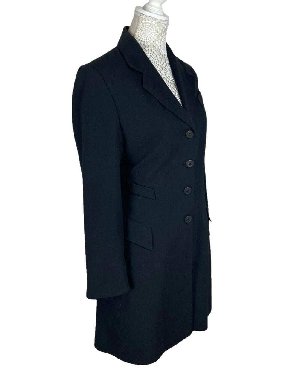 Ego Blazer Jacket Retro Long Black Shoulder Pads Women's UK Size 10