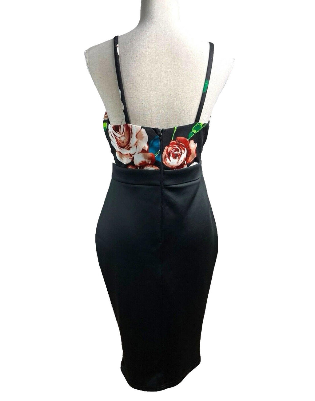 AX Paris Black Bodycon Dress Black Floral Top Detail Women's UK Size 14